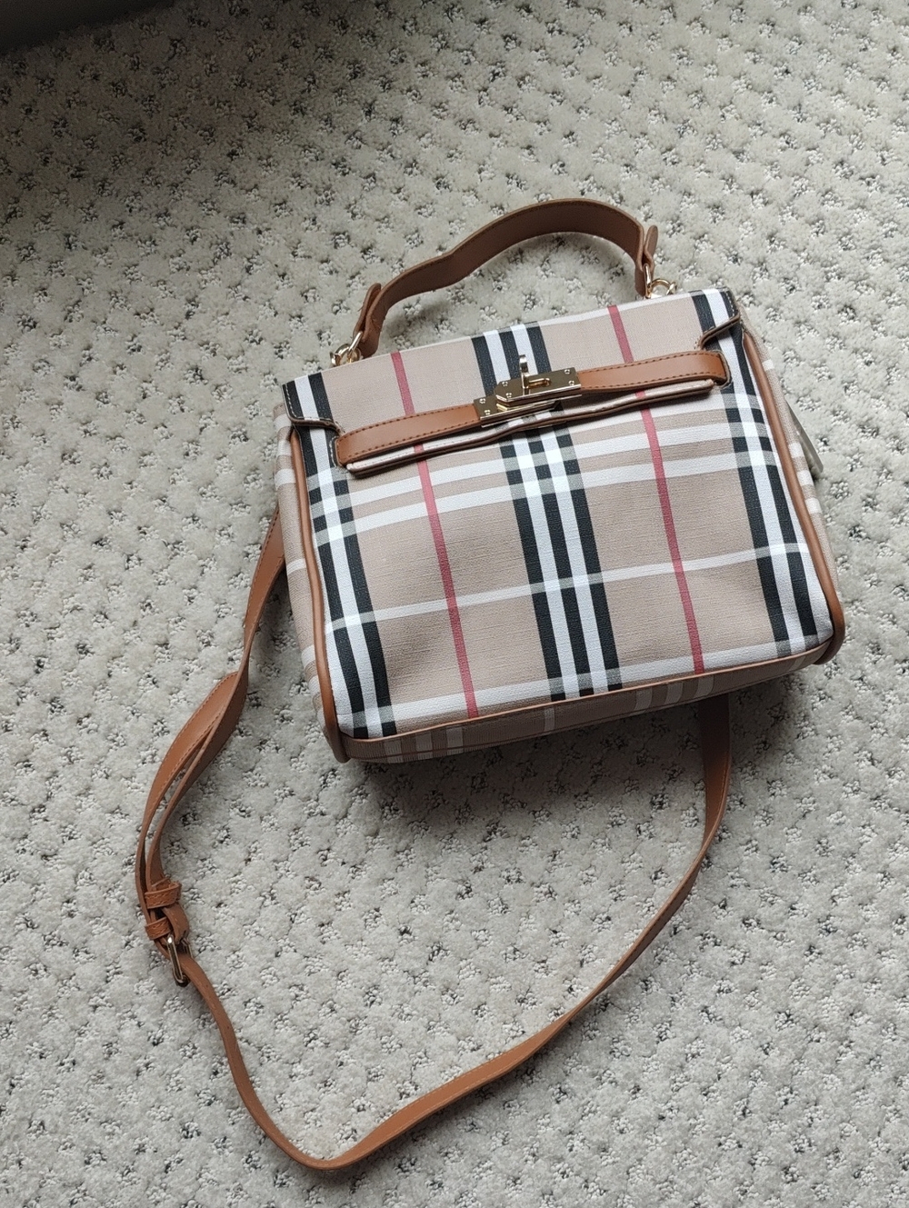 NWT Classic Plaid Top-Handle Crossbody Bag in Tan